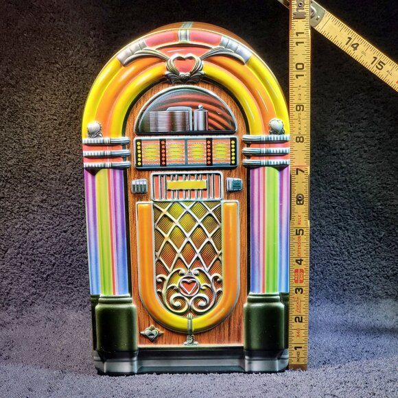 VINTAGE JUKEBOX COMPACT DISC STORAGE CONTAINER...METAL WARE... DOOR IS EMBOSSED - Picture 6 of 8